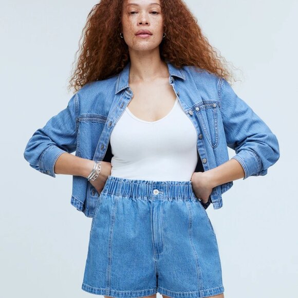 Madewell Denim Pull-On Paperbag Shorts in Bunten Wash (NWT) - Picture 2 of 7